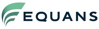 Logo EQUANS. Symbole stylisé en forme d'arc ou de feuillage composé de trois formes vertes incurvées, placé à gauche du nom 'EQUANS' en majuscules bleu foncé.